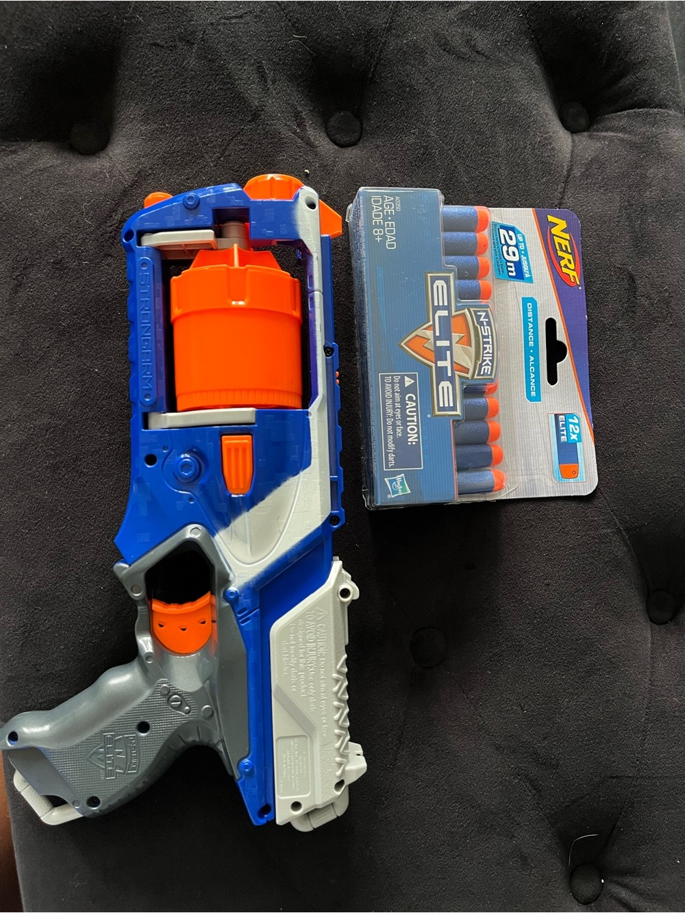 Nerf Blue, Orange & Gray Rotating Drum Dart Blaster with Elite Darts